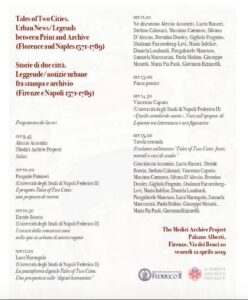 Tales of Two Cities. Urban News/Legends between Print and Archive (Florence and Naples 1571-1789) (12 April 2019)